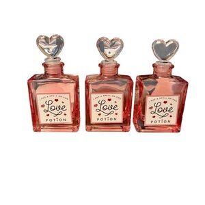 3Pink Glass Love Potion I put a spell on you bottles w Heart Stopper Decor NWOB
